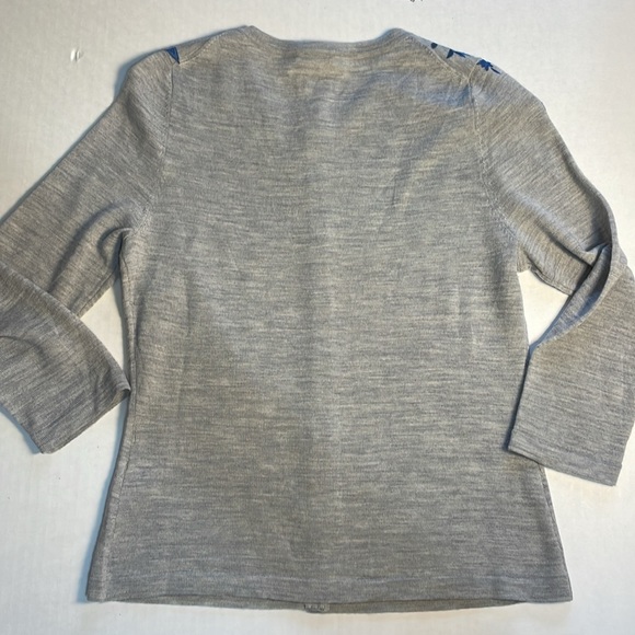 Garnet Hill Women’s 100% Merino Wool Crew Neck Button Up Cardigan Blue Roses XS - Picture 12 of 15